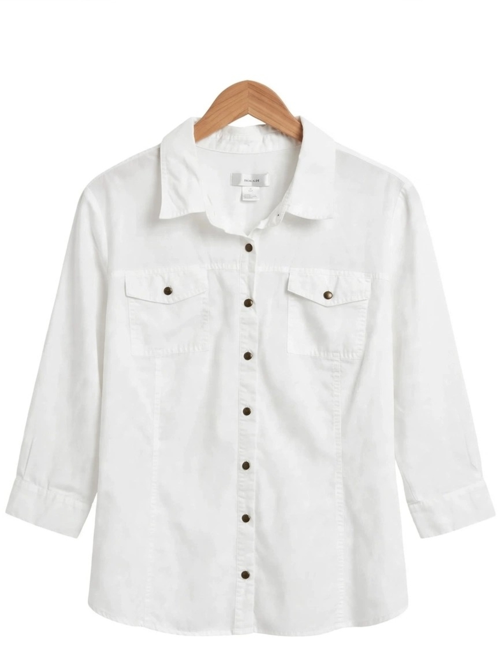 CJ Banks White Casual Button-Down Shirt with Chest Pockets